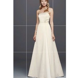 BEADED SATIN WEDDING DRESS WITH BROOCH